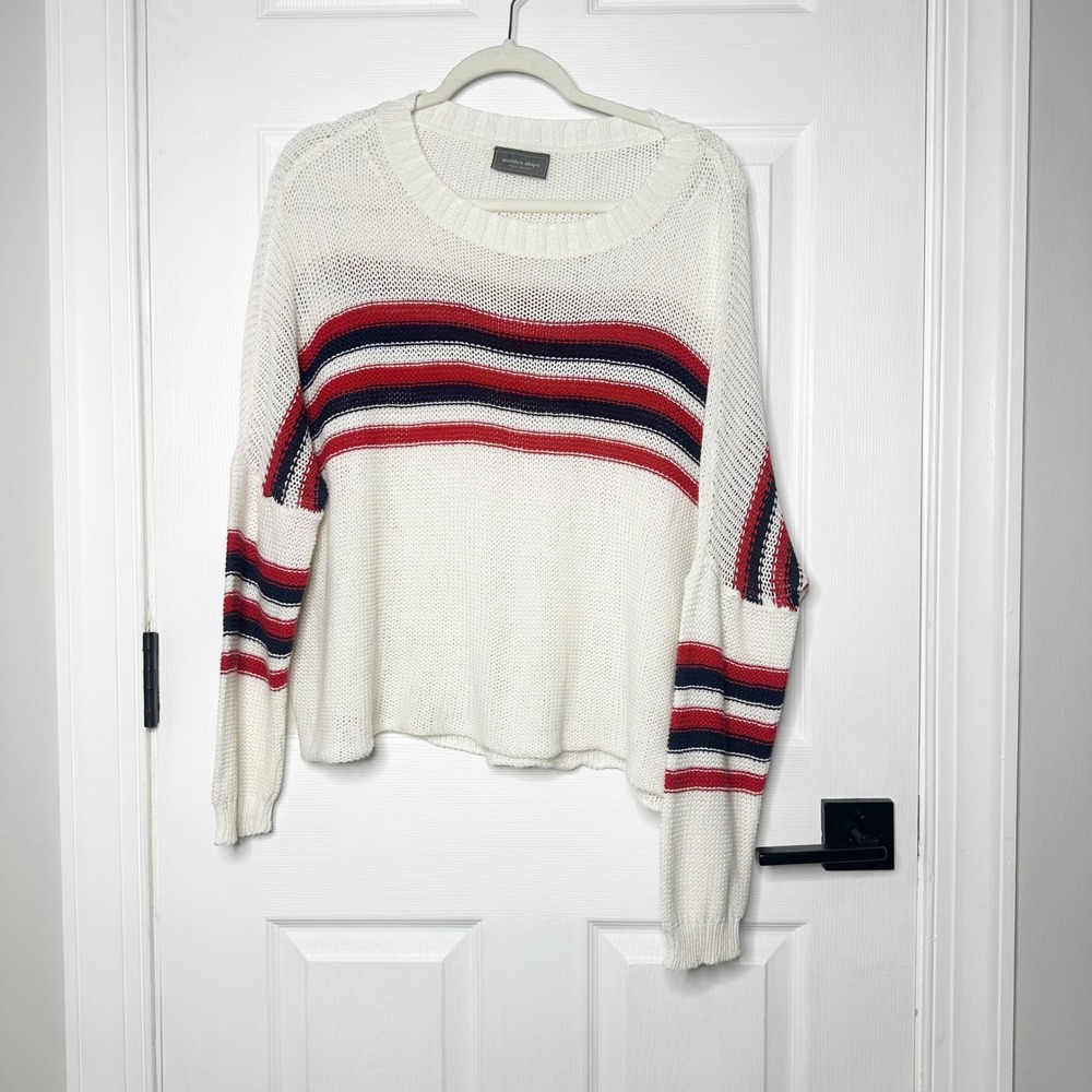 Wooden Ships Paola Buendia Striped Knit Sweater Cream Red Blue Nautical‎